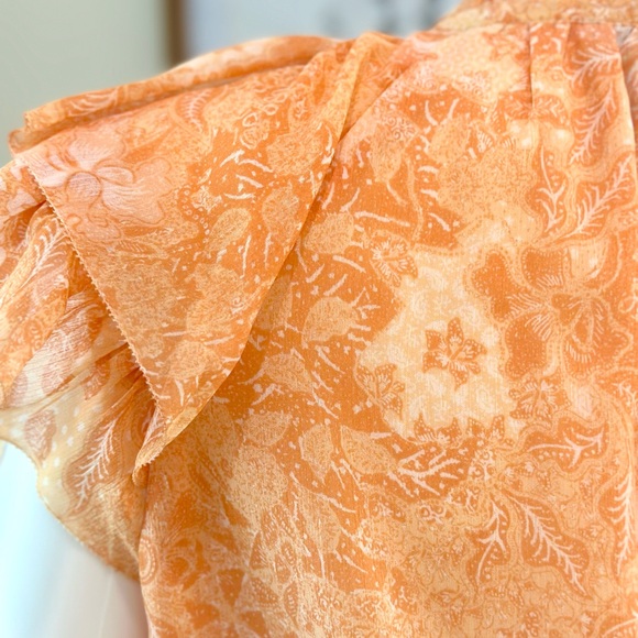 House of Harlow 1960 Peach and White Flutter Sleeve Blouse Tie Neck Size Large - Picture 6 of 8